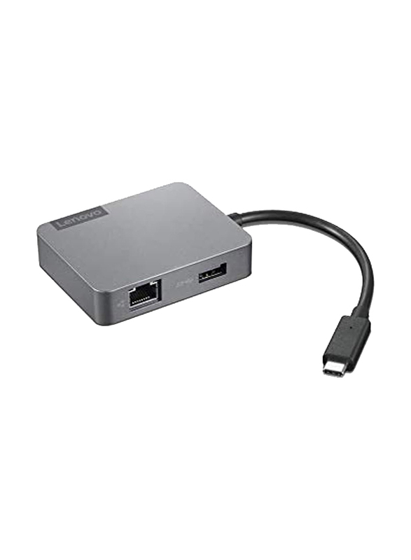 Lenovo 4-in-1 Travel Hub Gen2 USB-C Multiport Adapter with HDMI, VGA, USB 3.1, RJ45 for Type-C Laptops, GX91A34575, Grey