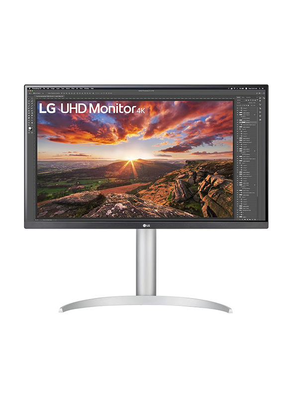 LG 27 Inch UHD Monitor with 3840x2160 Res & VESA Pivot Speaker 4K, 27UP850-W, Black/White