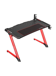 DX Racer Gaming Desk with Z Shaped Legs, Professional Game Work Station, PC Gamer Table with Stand Cup Holder, Headphone Hook & Large Mouse Pad-Carbon Fiber Surface, Black/Red