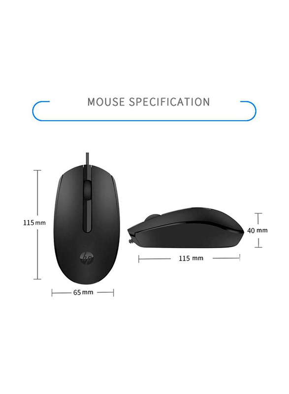 HP M10 Wired USB Mouse with 3 Buttons High Definition 1000DPI Optical Tracking and Ambidextrous Design, Black