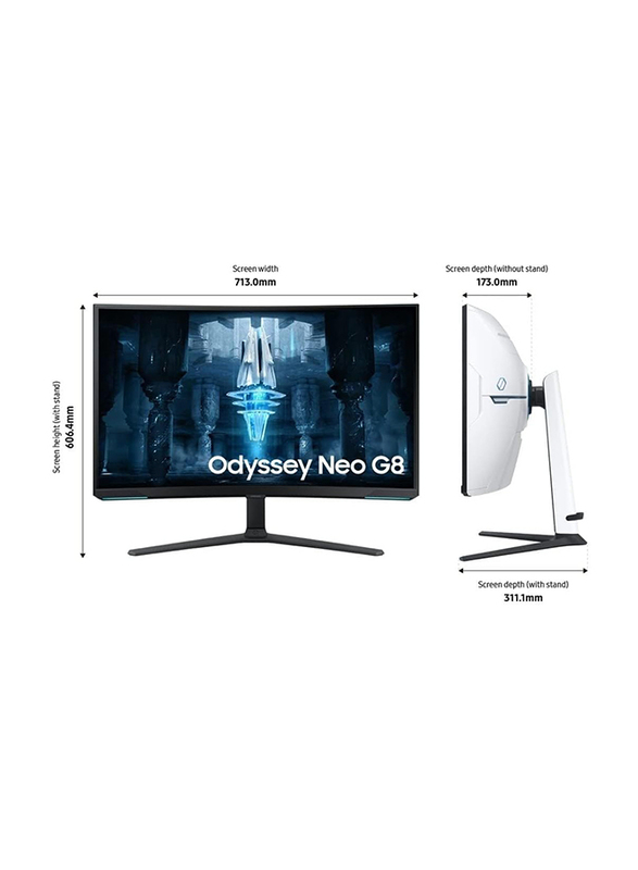 Samsung 32 Inch Odyssey Neo G8 4K Curved Gaming Monitor with 240Hz Refresh Rate & 1ms Response Time, LS32BG850NMXUE, White