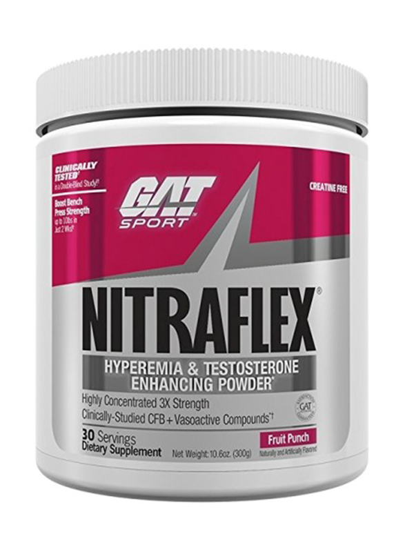 Gat Sport Nitraflex Hyperemia & Testosterone Enhancing Powder Dietary Supplement, 300g, Fruit Punch