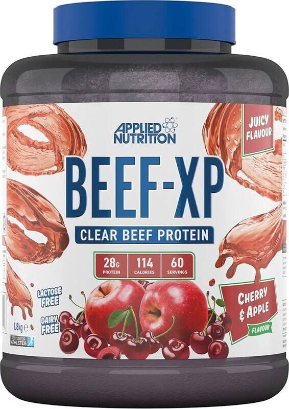 

Applied Nutrition Beef XP Clear beef Protein, Lactose Free, Dairy Free, 28g Protein, 1.8 Kg Juicy Flavour - Cherry & Apple Flavour