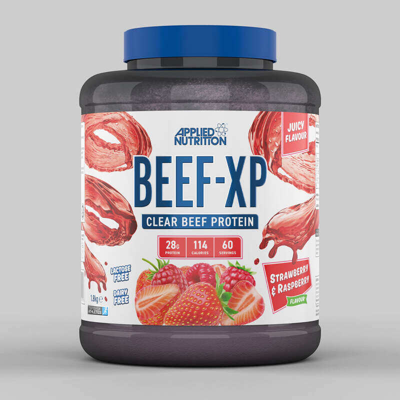 

Applied Nutrition Beef XP Clear beef Protein, Lactose Free, Dairy Free, 28g Protein, 1.8 Kg Juicy Flavour - Strawberry & Raspberry