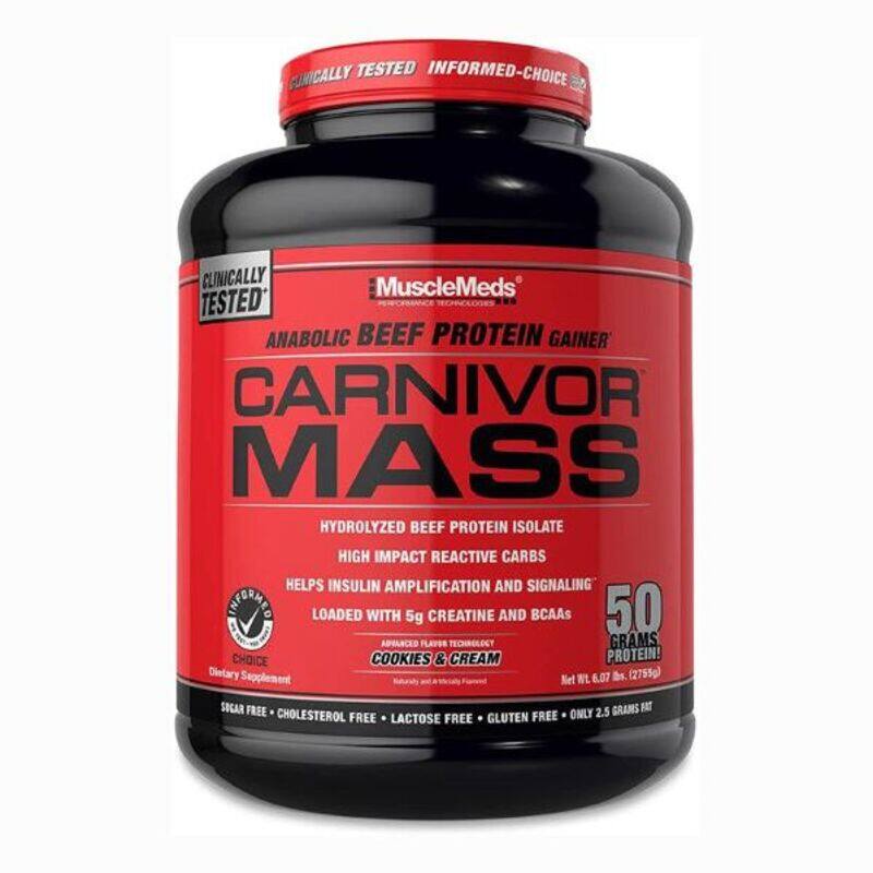 

Musclemeds Carnivor Mass Anabolic Beef Protein Gainer - Lactose Free-Cholesterol Free-Sugar Free-Low Fat. 5.8lbs(2632g) Cookies & Cream