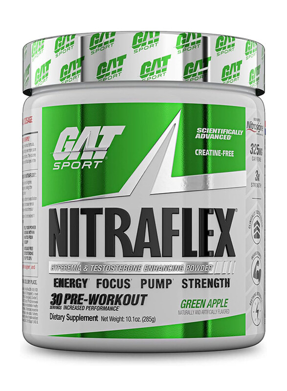 

Gat Sport Nitraflex Hyperemia & Testosterone Enhancing Pre-Workout Powder, 300gm, Green Apple