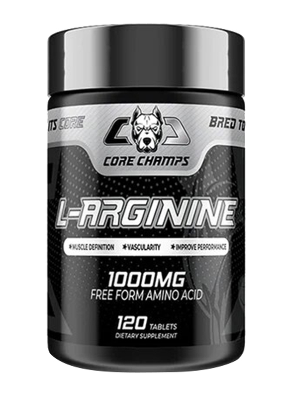 Core Champs No Added Banned Substance 1000mg L-Arginine Muscle & Vascularity Support Supplement, 120 Capsules, Unflavoured