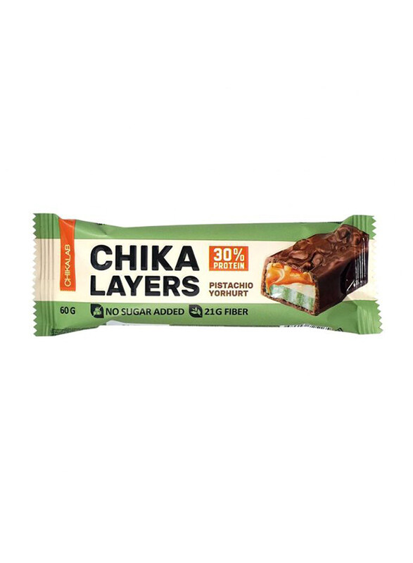 

Chikalab Chika Layers 30% Protein Chocolate Coated Bar, 60gm, Pistachio & Yogurt