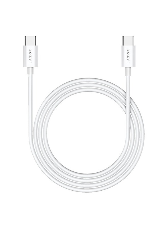 Lazor 1-Meters Bolt USB Type-C Cable, Type-C Male to Type-C Male with 60W Current for Smartphones/Tablets, White