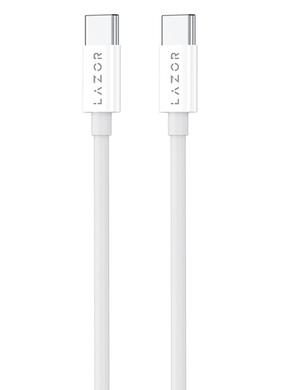 Lazor 1-Meters Bolt USB Type-C Cable, Type-C Male to Type-C Male with 60W Current for Smartphones/Tablets, White