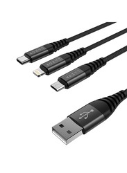 Lazor 1-Meters Titan 3 in 1 Cable, Fast Charging with Durable Nylon Braided Cord for Smartphones/Tablets, Black