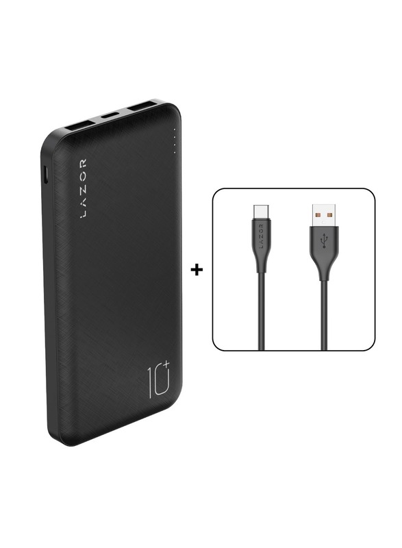 Lazor 10000mAh Boost 10 Wired Power Bank with Lazor Flux USB to USB-C Charging Cable, PB79 + CT85, Black