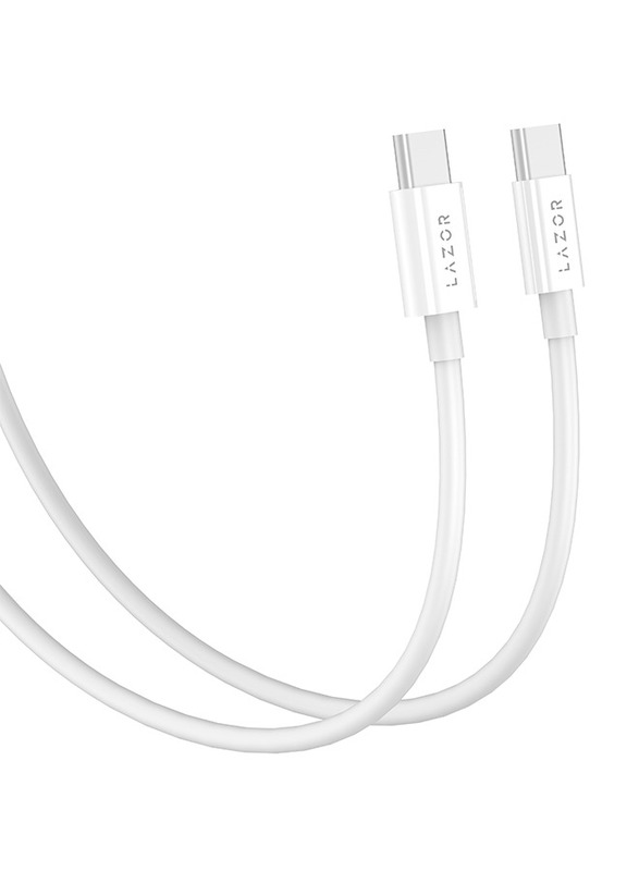 Lazor 1-Meters Bolt USB Type-C Cable, Type-C Male to Type-C Male with 60W Current for Smartphones/Tablets, White