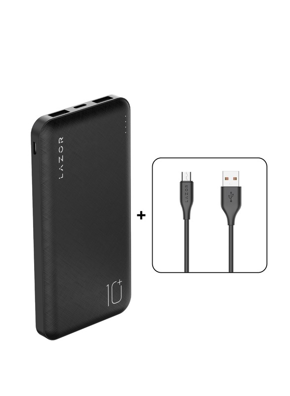 Lazor 10000mAh Boost 10 Wired Power Bank with Lazor Flux USB to Micro-USB Charging Cable, PB79 + CM85, Black