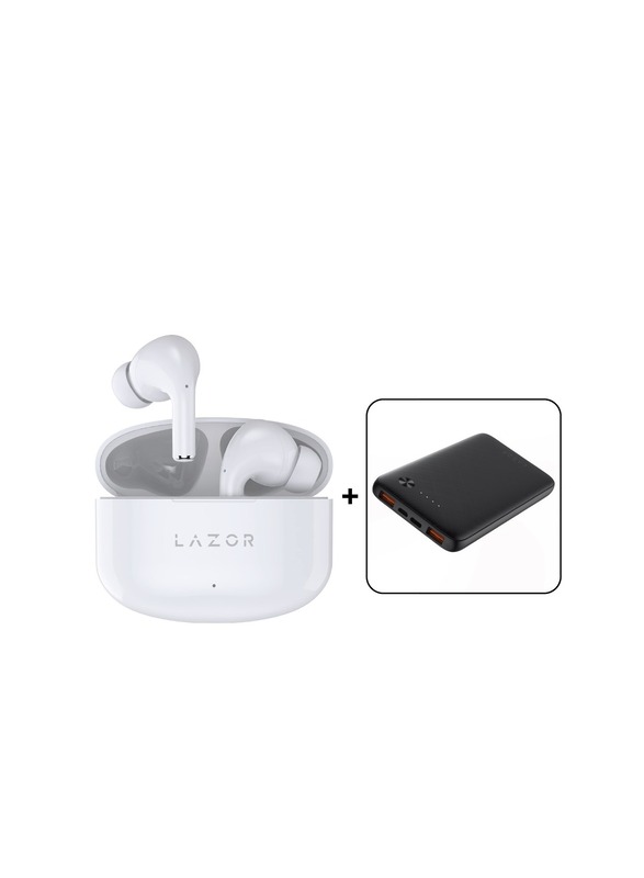 Lazor Surround Wireless In-Ear Earbud with Lazor Prism 10 10000mAh Power Bank, EA227 + PB30, White