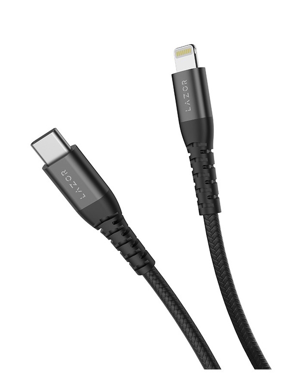 Lazor 3-Meters Flow L Lightning Cable, Fast Charging Type-C Male to Lightning Male with PD20W for IPhone, Black