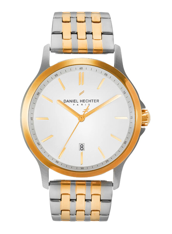 Daniel Hechter Analog Watch for Men with Stainless Steel Band, Water Resistant, DHG00206, Silver/gold-Silver