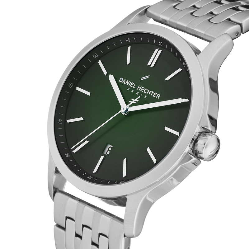 Daniel Hechter Analog Watch for Men with Stainless Steel Band, Water Resistant, DHG00207, Silver-Green