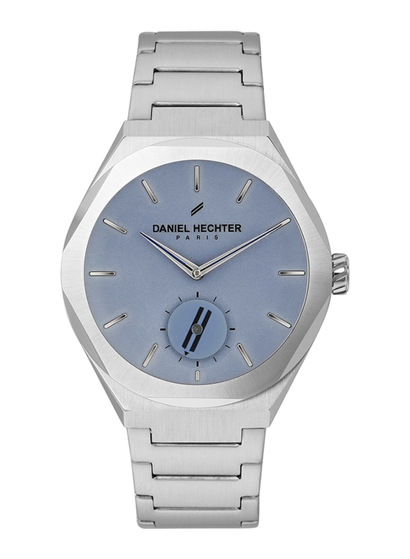 Daniel Hechter Analog Watch for Women with Stainless Steel Band, Water Resistant, DHL00208, Silver-Light Blue