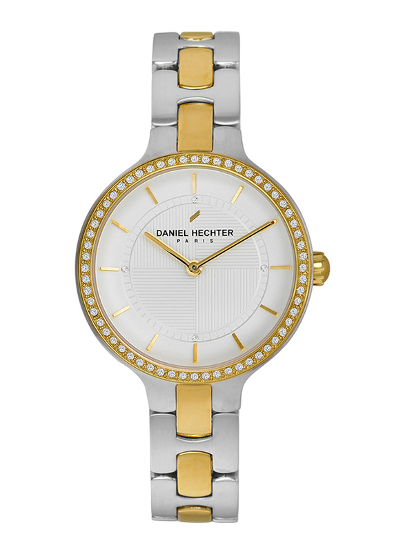 Daniel Hechter Analog Watch for Women with Stainless Steel Band, Water Resistant, DHL00303, Silver/gold-Silver