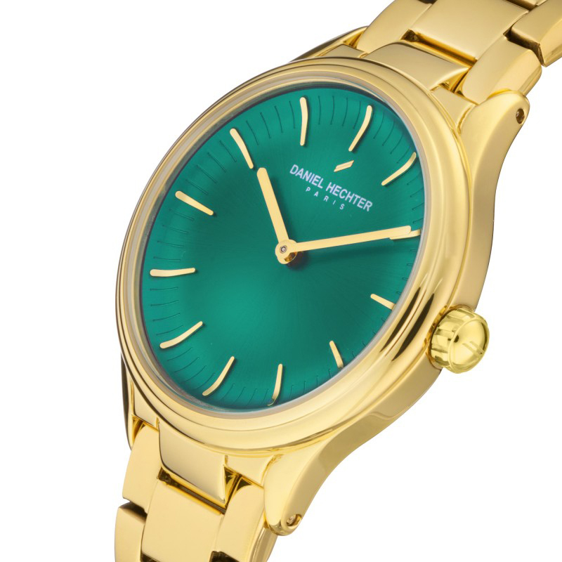 Daniel Hechter Analog Watch for Women with Stainless Steel Band, Water Resistant, DHL00104, Gold-Turquoise