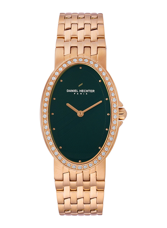 Daniel Hechter Analog Watch for Women with Stainless Steel Band, Water Resistant, DHL00503, Rose Gold-Green