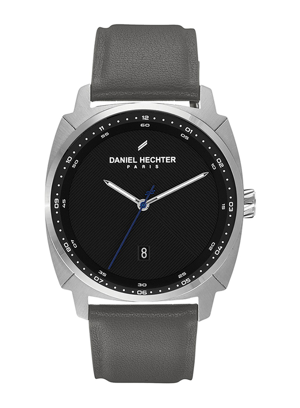 Daniel Hechter Analog Watch for Men with Leather Genuine Band, Water Resistant, DHG00103, Grey-Black