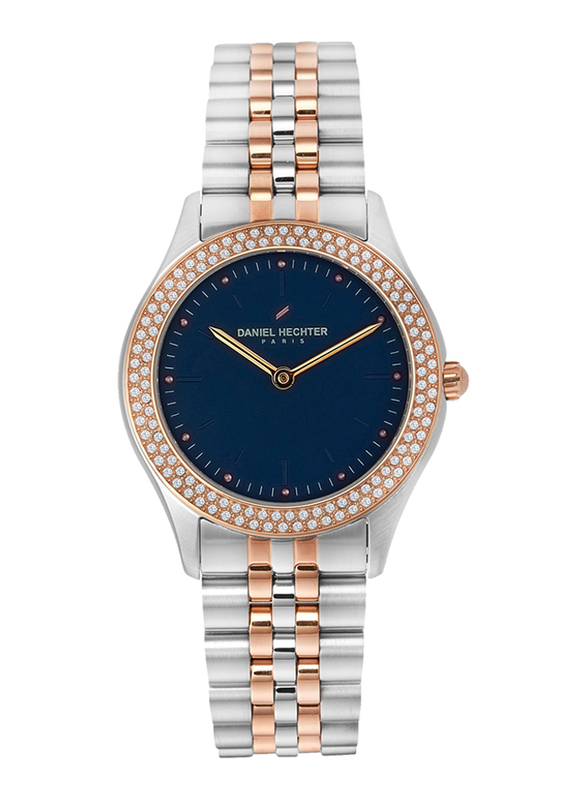 Daniel Hechter Analog Watch for Women with Stainless Steel Band, Water Resistant, DHL00604, Rose Gold-Blue