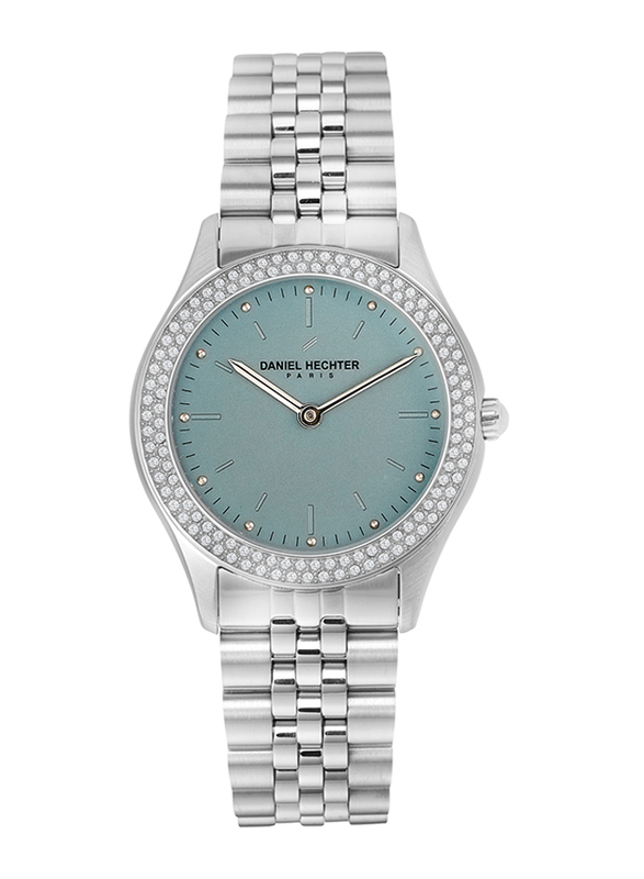 Daniel Hechter Analog Watch for Women with Stainless Steel Band, Water Resistant, DHL00602, Silver-Light Blue