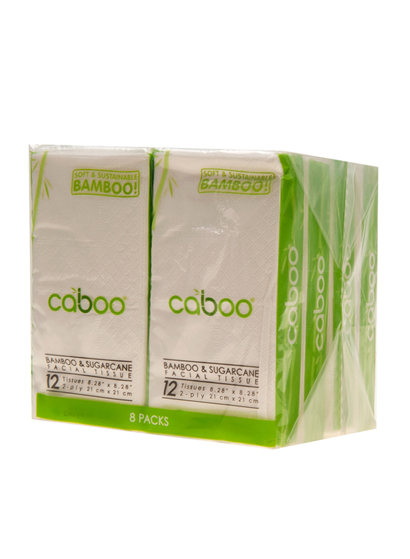 Caboo 2 Ply Pocket Facial Tissue, Pack of 8, 96 Pieces