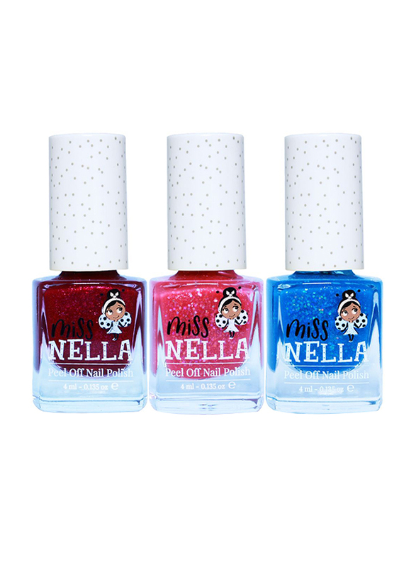 Miss Nella Winter Glitters Nail Polish Set, 3-Piece, 4ml, Red/Pink/Blue
