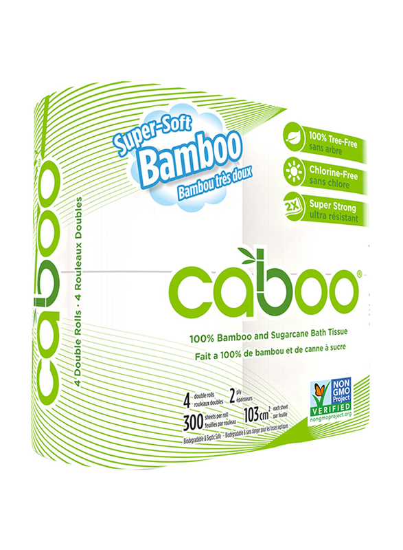 Caboo 2 Ply Bathroom Tissue, Pack of 4