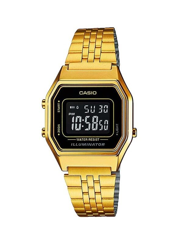 

Casio Vintage Collection Digital Watch Unisex with Stainless Steel Band, Water Resistant, LA680WGA-1BDF, Gold-Black