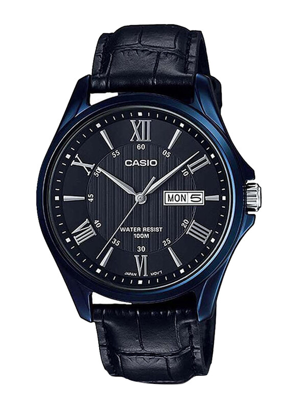 

Casio Analog Watch for Men with Leather Band, Water Resistant, MTP-1384BUL-1AVDF, Black