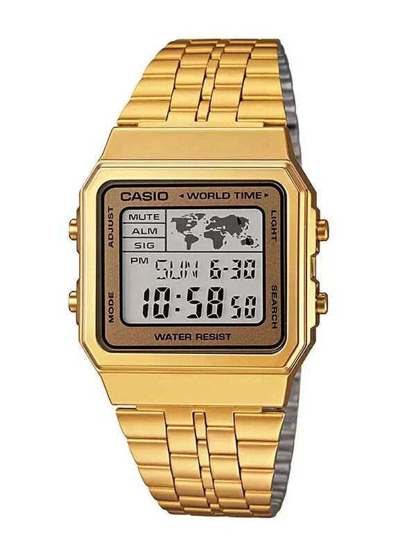 

Casio Vintage Collection Digital Watch Unisex with Stainless Steel Band, Water Resistant, A500WGA-9DF, Gold-Grey