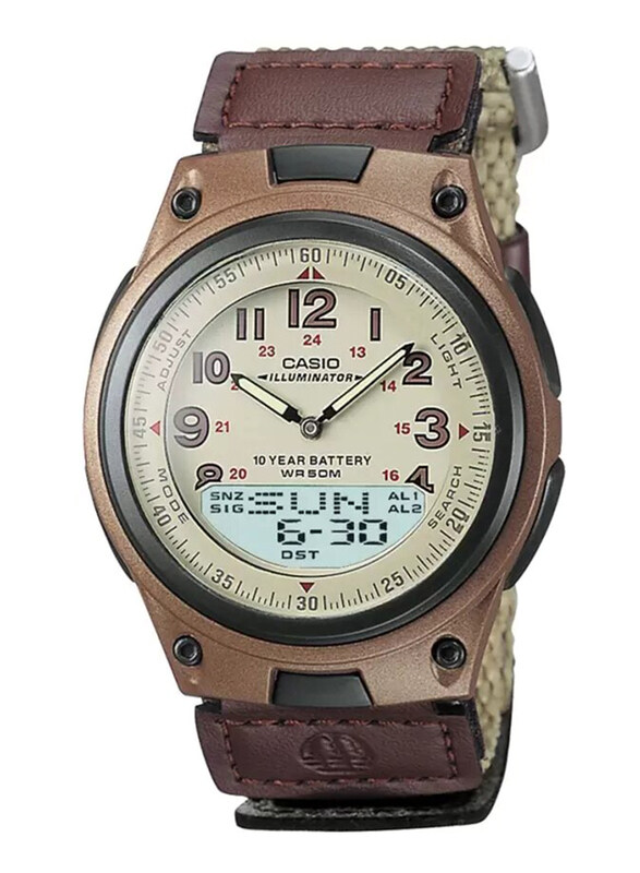 

Casio Youth Series Analog & Digital Watch for Men with Cloth Band, Water Resistant, AW-80V-5BVDF, Brown-Beige