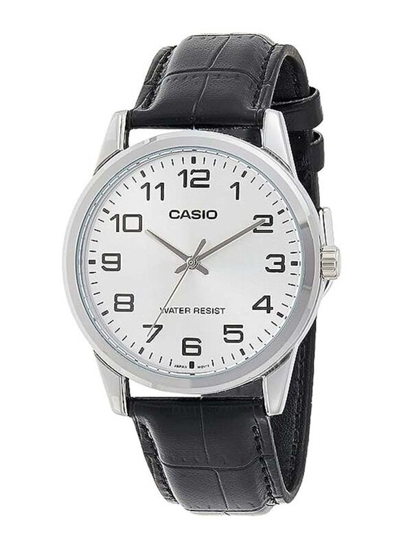 

Casio Analog Watch for Men with Leather Band, Water Resistant, MTP-V001L-7BUDF, Black-White