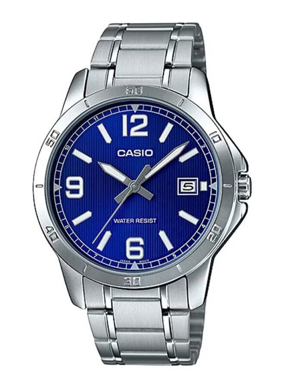 

Casio Analog Quartz Watch for Men with Stainless Steel Band, Water Resistant, MTP-V004D-2BUDF, Silver-Blue