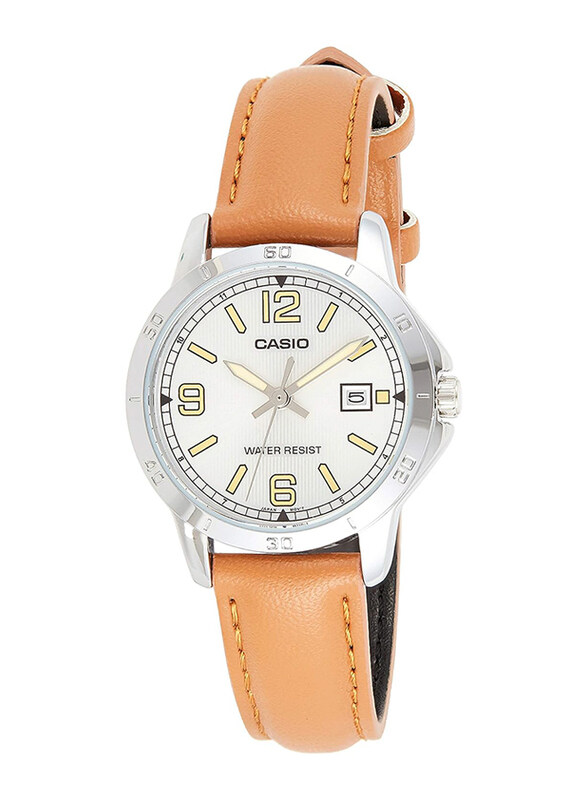 

Casio Dress Analog Quartz Watch for Women with Leather Band, Water Resistant, LTP-V004L-7BUDF, Brown-Silver