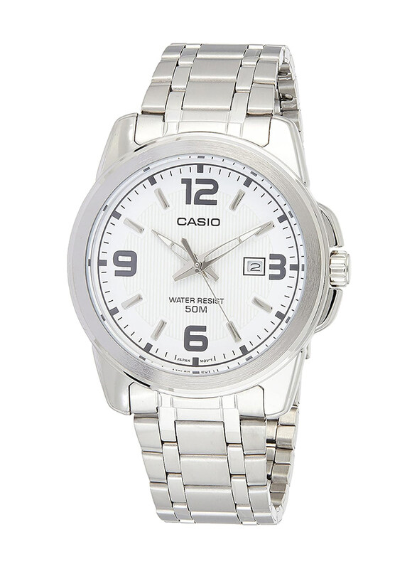 

Casio Analog Watch for Men with Stainless Steel Band, Water Resistant, MTP-1314D-7AVDF, Silver-White