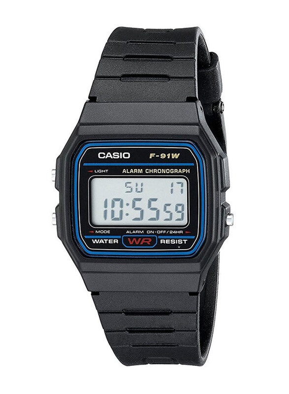 

Casio Digital Watch for Men with Resin Band, Water Resistant, F-91W-1DG, Black-Grey