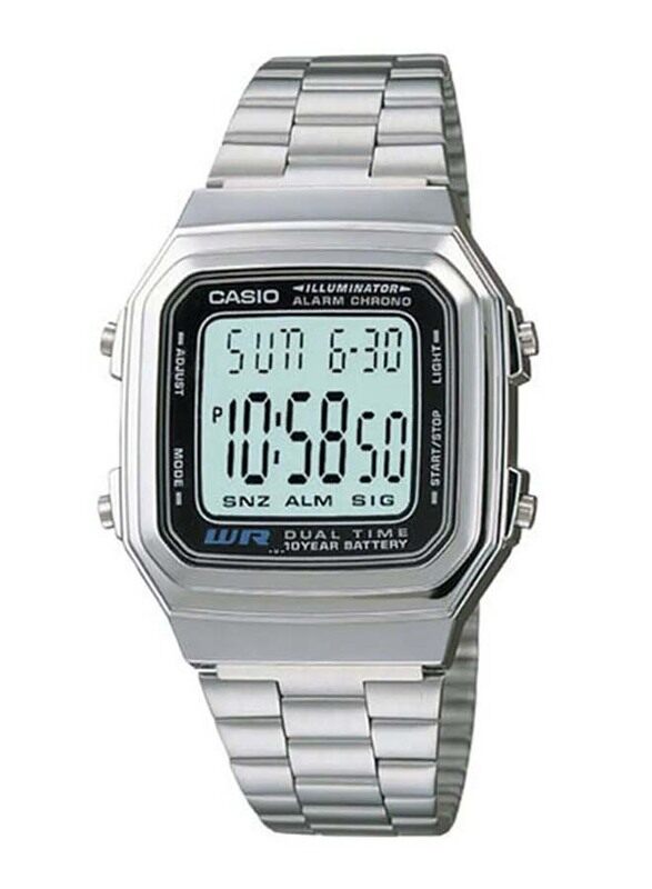 

Casio Vintage Collection Digital Watch for Men with Stainless Steel Band, Water Resistant, A178WA-1ADF 2519, Silver-Grey
