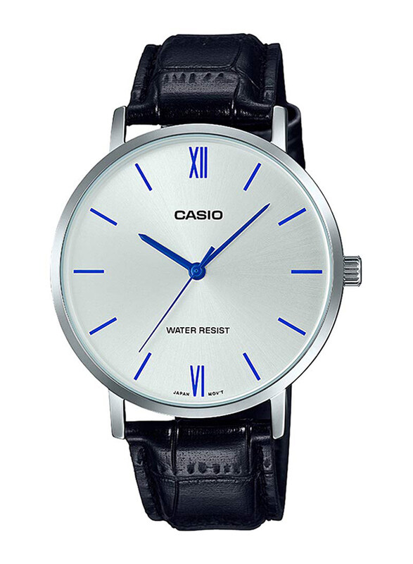 

Casio Analog Quartz Watch for Men with Leather Band, Water Resistant, MTP-VT01L-7B1UDF, Black-Silver