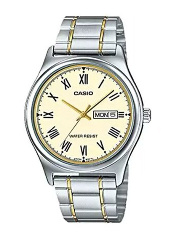 

Casio Enticer Analog Watch for Men with Stainless Steel Band and Water Resistant, MTP-V006SG-9BUDF, Silver/Gold-Gold