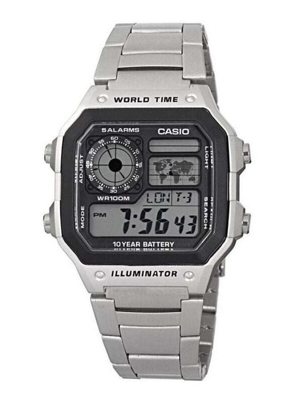 

Casio Digital Watch for Men with Stainless Steel Band, Water Resistant, AE-1200WHD-1AVDF, Silver-Grey