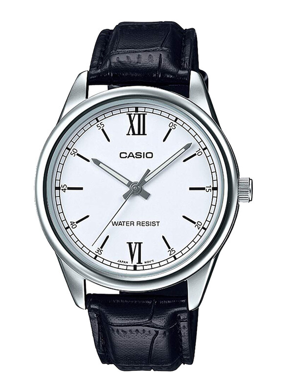 

Casio Analog Quartz Watch for Men with Leather Band, Water Resistant, MTP-V005L-7B2UDF, Black-White