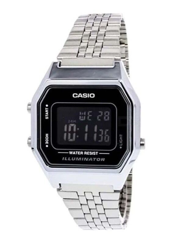 

Casio Vintage Collection Digital Watch Unisex with Stainless Steel Band, Water Resistant, LA680WA-1BDF, Silver-Black