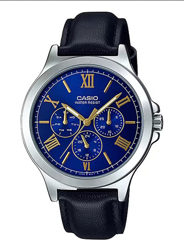 

Casio Enticer Analog Watch for Men with Leather Band and Water Resistant, MTP-V300L-2AUDF, Black-Blue