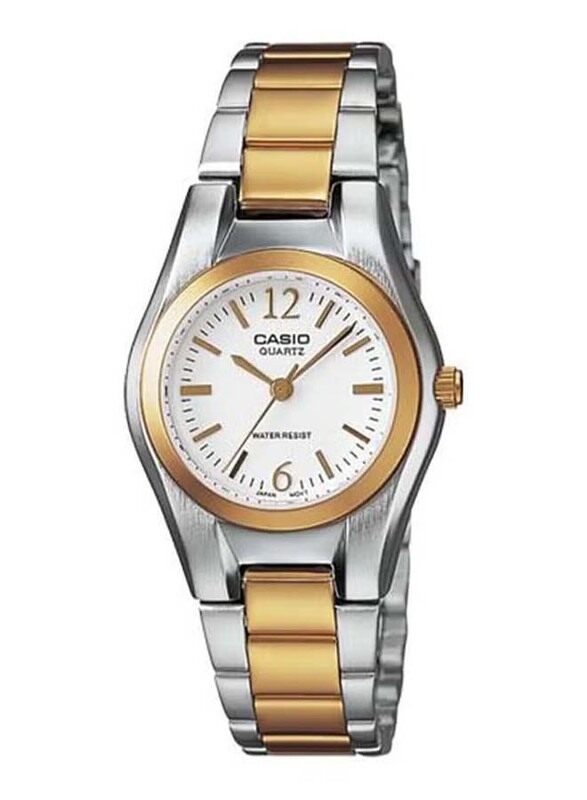 

Casio Analog Quartz Watch for Women with Stainless Steel Band, Water Resistant, LTP-1253SG-7ADF, Silver-Gold/White