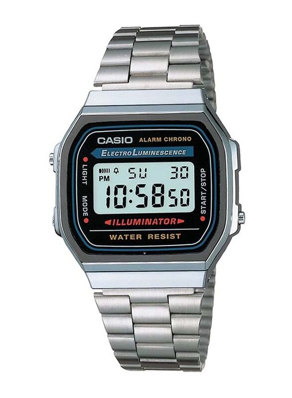 

Casio Vintage Collection Digital Watch Unisex with Stainless Steel Band, Water Resistant, A168WA-1WDF 3298, Silver-Grey